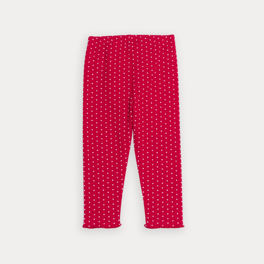 Legging De Algodón Rojo Con Estampado De Corazones Blancos Para Bebe Niña