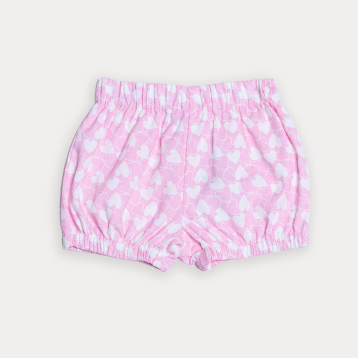 Short De Corduroy Rosados Con Estampado De Corazones Blancos Para Bebe Niña