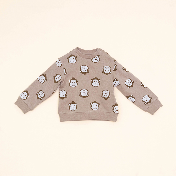 Suéter Marrón de Algodón con Estampado de Monos para Bebé Niño
