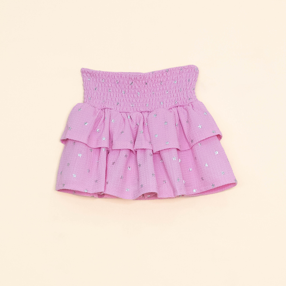 Falda Rosada con Capas, con Estampado de Estrellas Plateadas para Niña