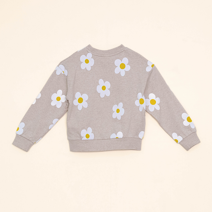 Suéter Color Crema de Algodón con Estampado Flores Blancas y Amarillas para Niña