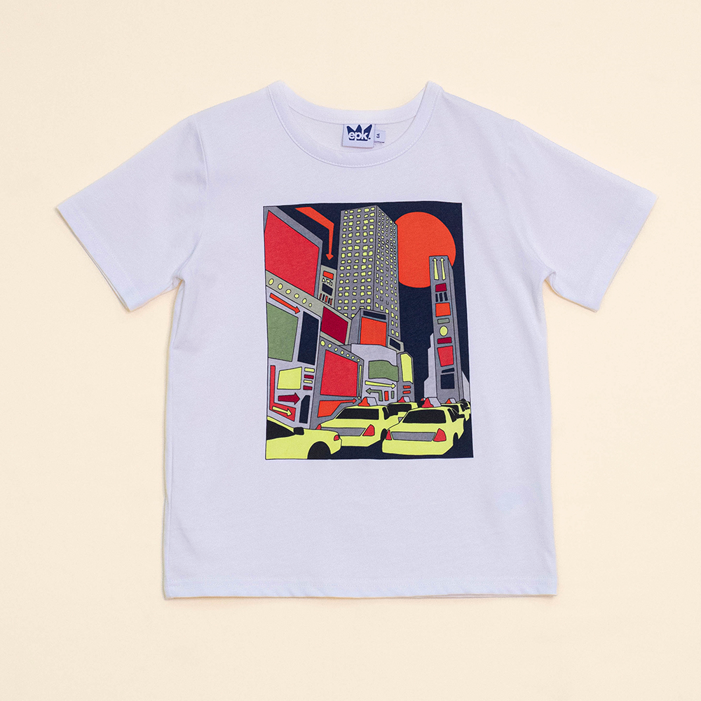 Franela Blanca de Algodón con Gráfico de La Ciudad de New York para Niño