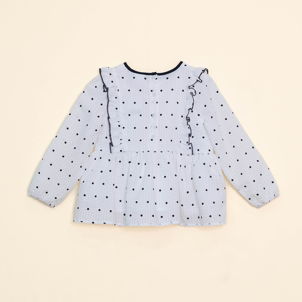 Blusa Color Hueso Manga Larga con Puntos Negros para Bebé Niña