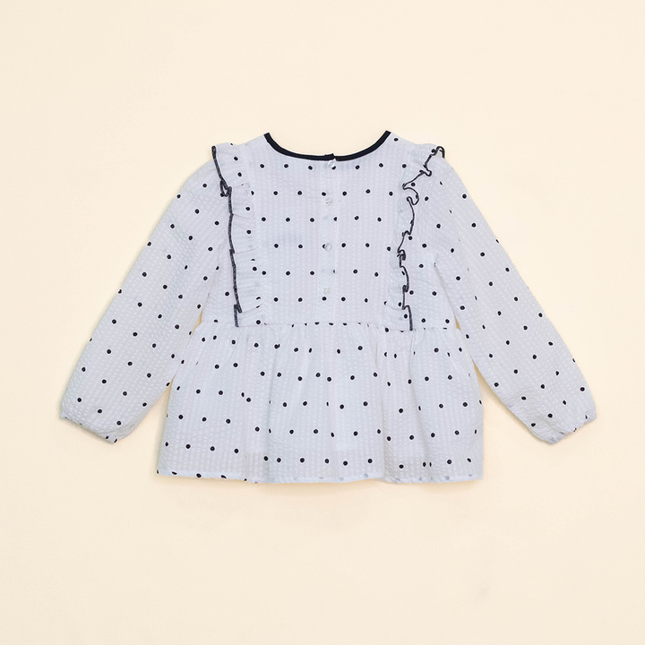 Blusa Color Hueso Manga Larga con Puntos Negros para Bebé Niña