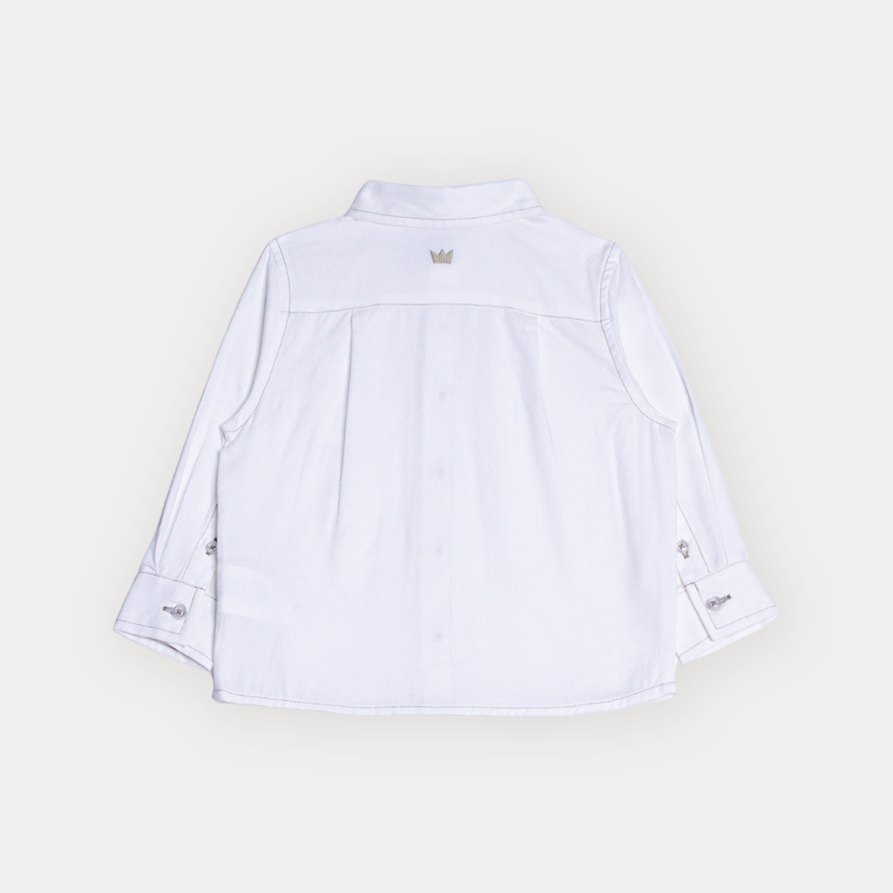 Camisa De Lino Crema Manga Larga Con Bolsillo Para Bebe Niño
