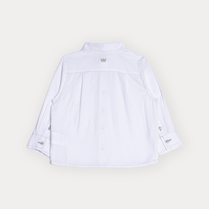 Camisa De Lino Crema Manga Larga Con Bolsillo Para Bebe Niño