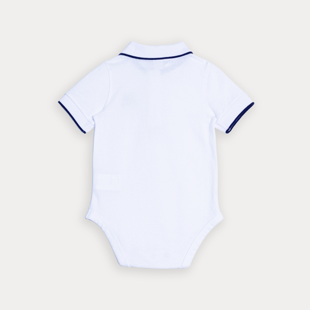 Body Chemise De Piqué Blanco Con Bordado De Carrito Para Bebe Niño