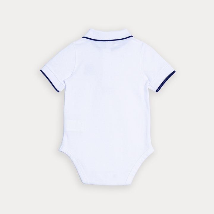 Body Chemise De Piqué Blanco Con Bordado De Carrito Para Bebe Niño