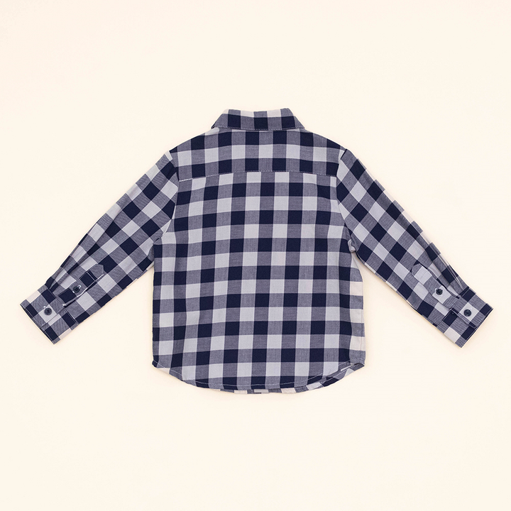 Camisa de Flannel con Estampado de Cuadros Azules y Crema, Manga Larga, para Bebé Niño