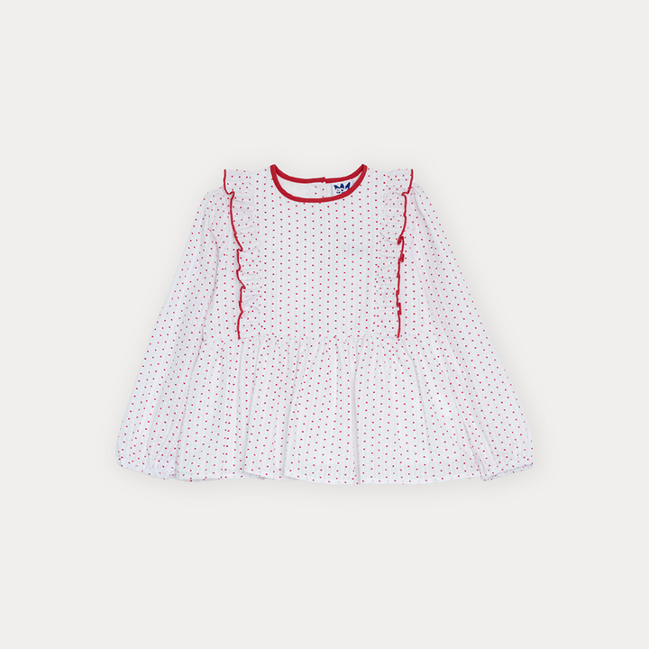 Blusa De Sirsaca Blanca Manga Larga Con Estampado De Corazones Rojos Para Niña