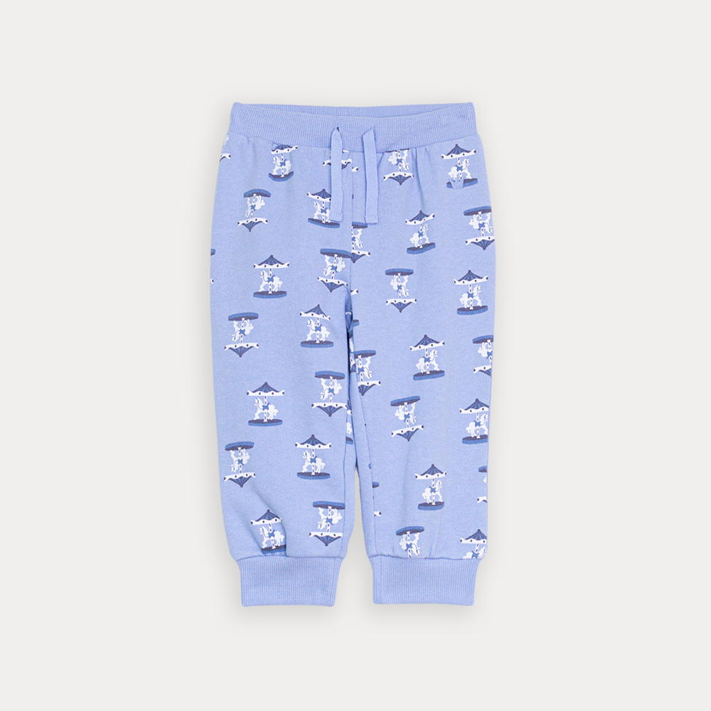 Mono De Algodón Azul Claro Con Estampado De Carruseles Para Bebe Niño