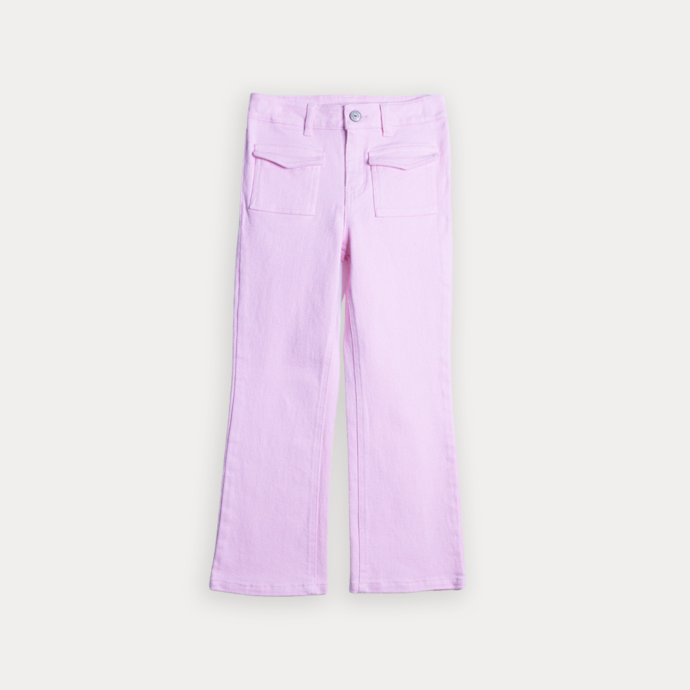 Pantalón De Twill Rosado Con Bolsillos En El Frente Para Niña