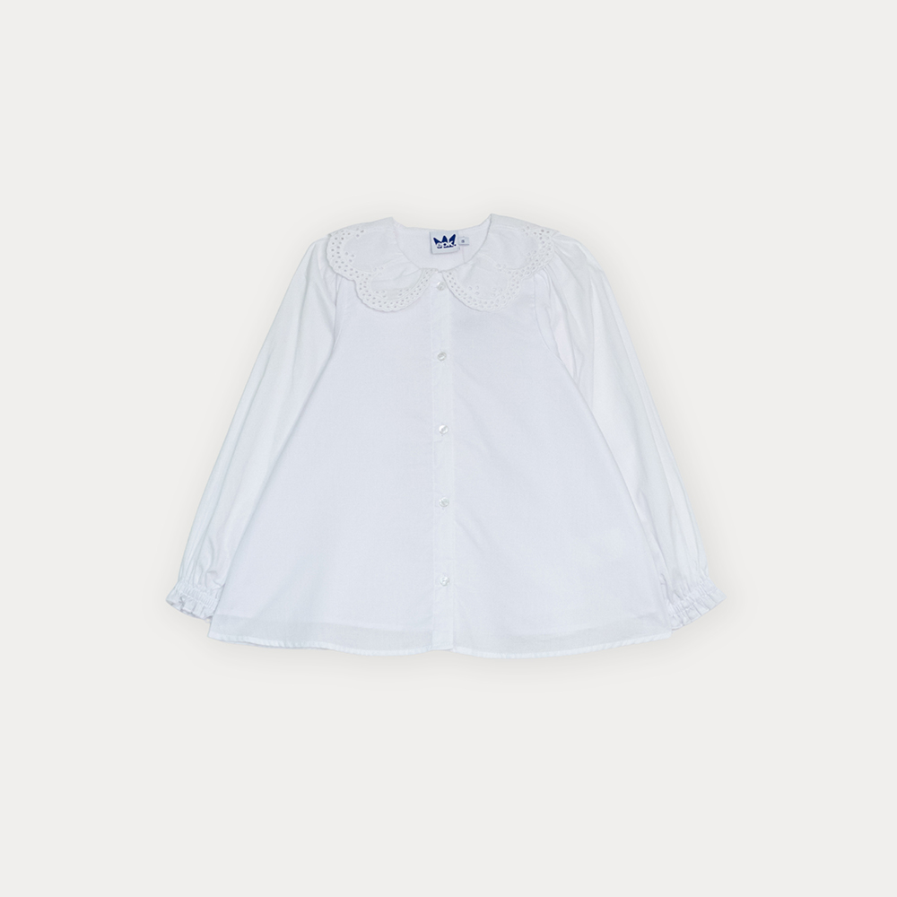 Blusa De Popelina Ligera Blanca Con Cuello De Eyelet Para Niña