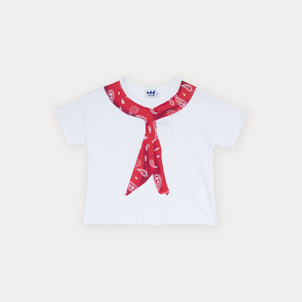 Franela De Algodón Blanca Con Gráfico De Bandana Roja Para Niña