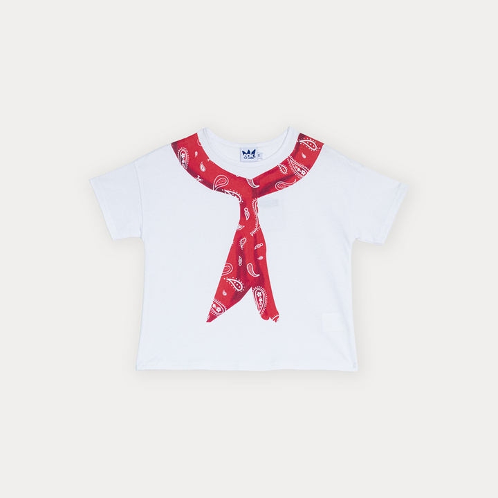 Franela De Algodón Blanca Con Gráfico De Bandana Roja Para Niña