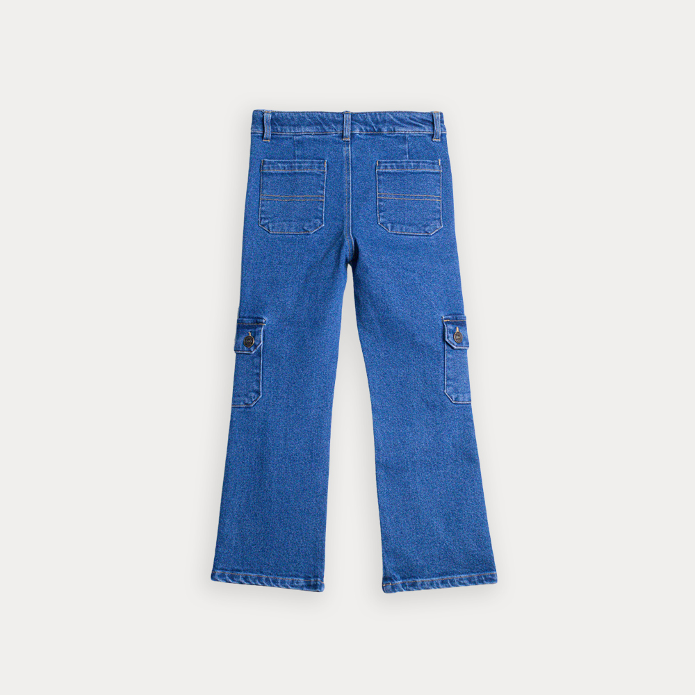 Jean Cargo Azul Medio Con Bolsillos Para Niña