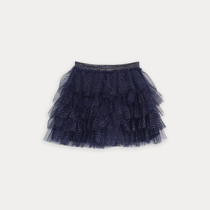 Falda De Tull Azul Marino Con Volantes Y Elástico En La Cintura Para Niña