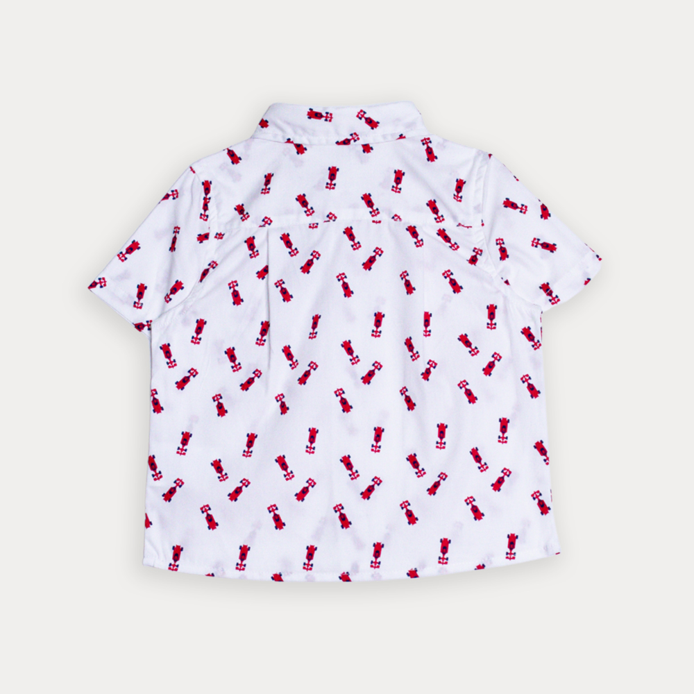 Camisa De Popelina Blanca Con Estampado De Carritos Para Bebe Niño