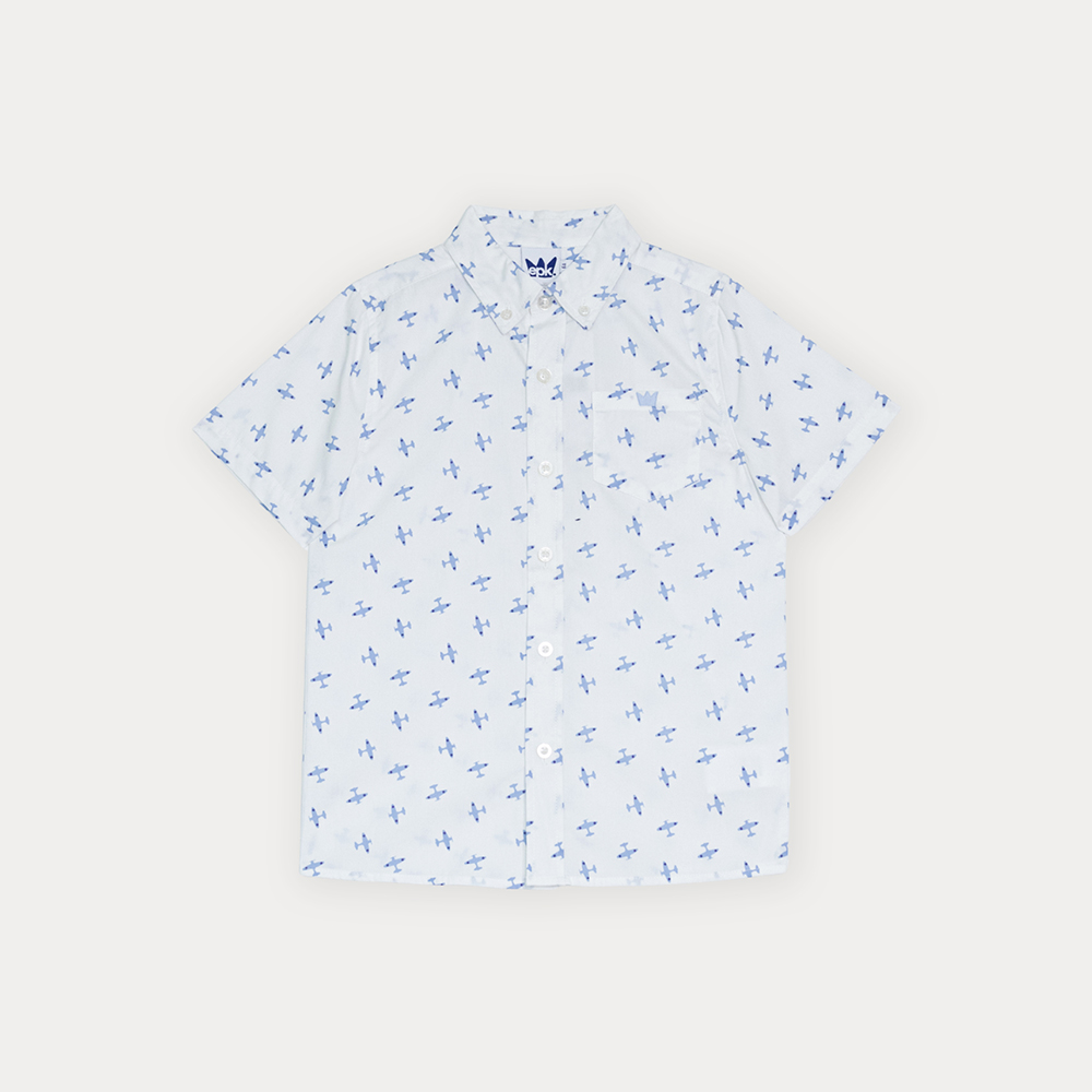 Camisa De Popelina Blanca Con Estampado De Aviones Para Niño