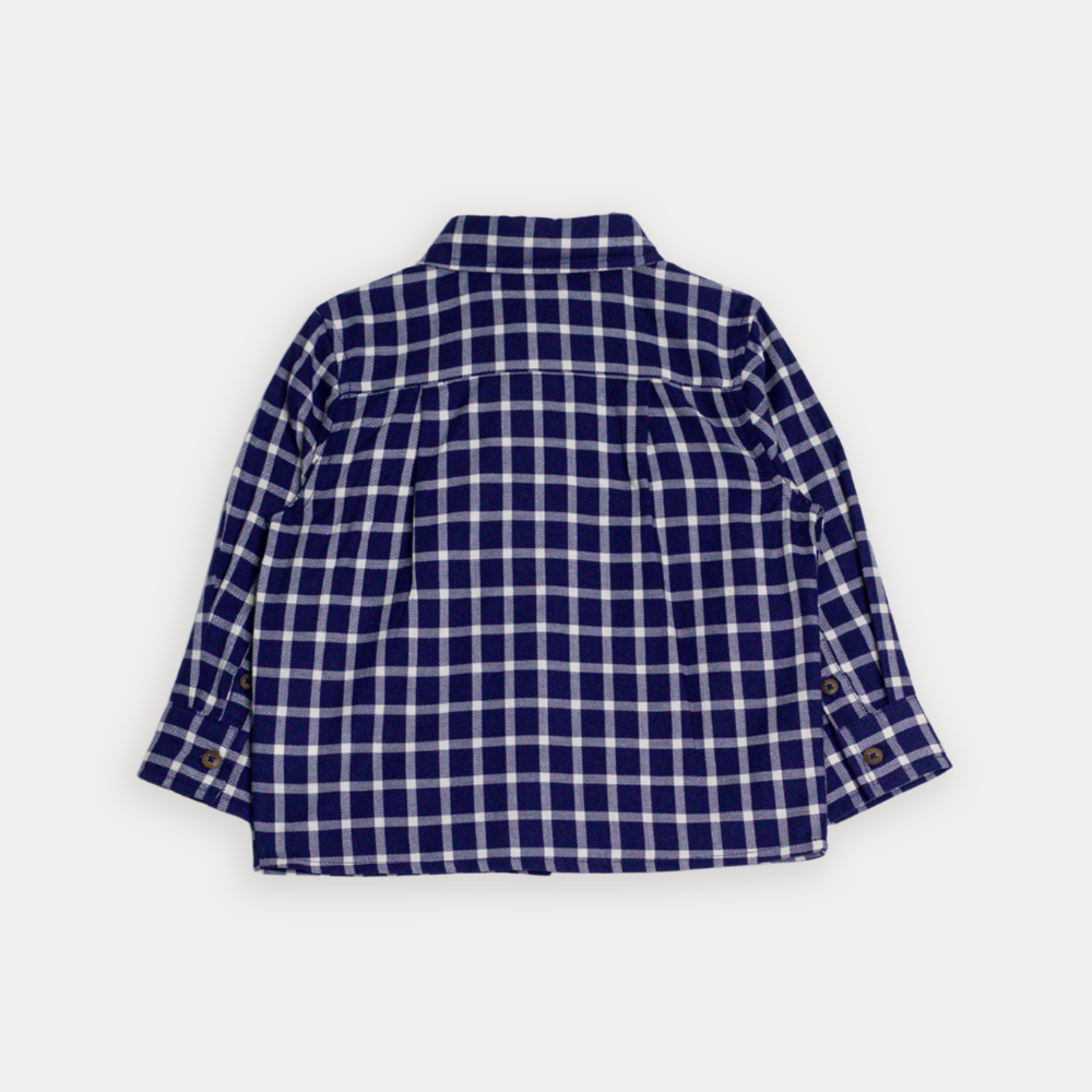 Camisa De Twill Manga Larga Con Estampado De Cuadros Azul Marino Y Crema Para Bebe Niño
