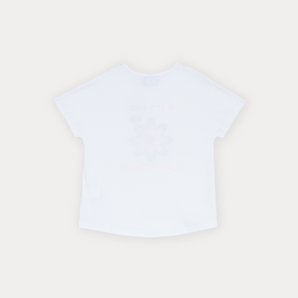 Franela De Algodón Blanco Con Gráfico De Flor Para Niña