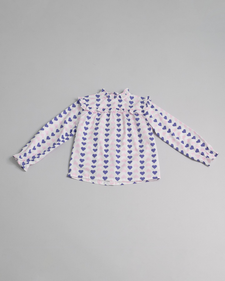 Blusa Rosada de popelina con estampado de corazones