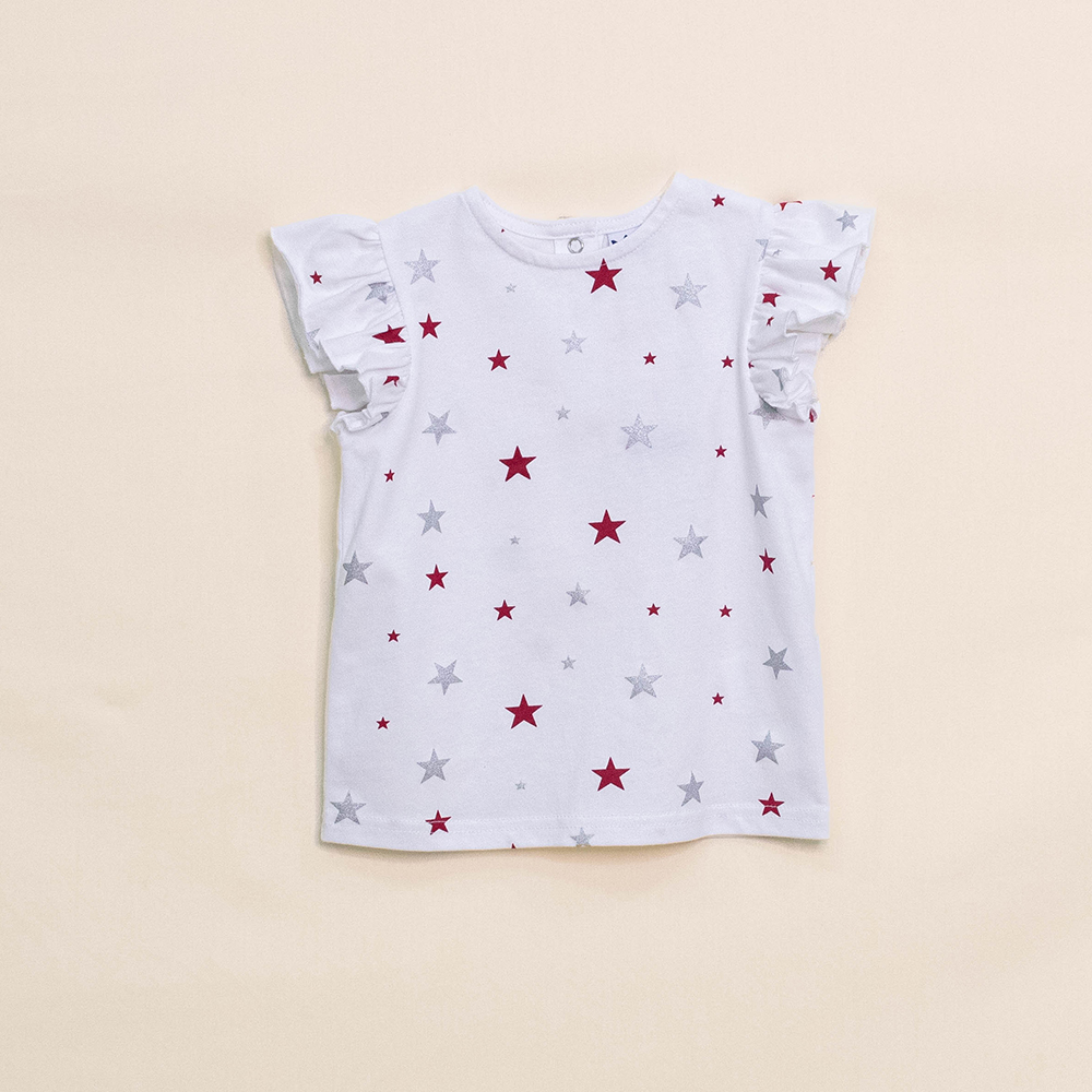 Franela Blanca Con Estrellas Para Bebé Niña