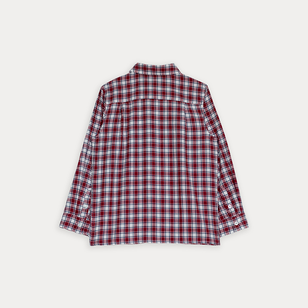 Camisa De Twill Con Estampado De Cuadros Rojos Manga Larga Para Niño