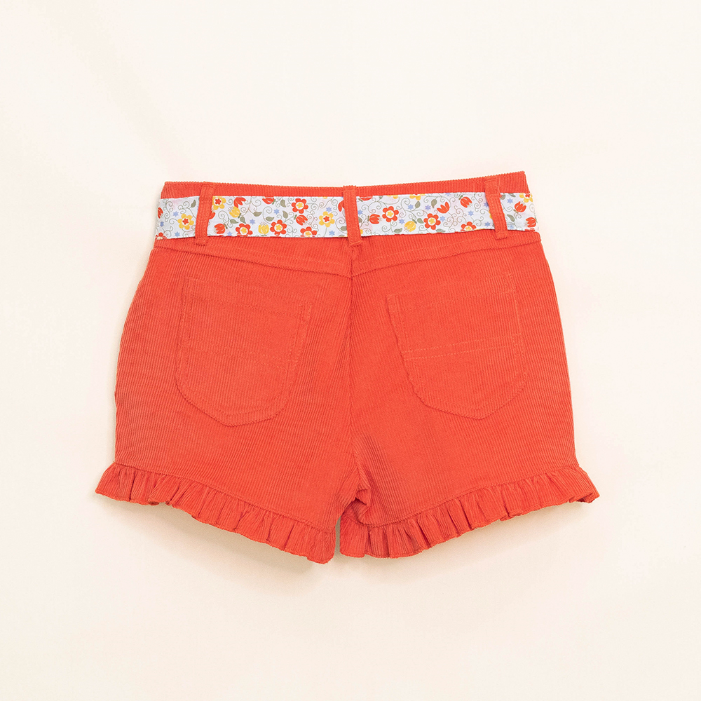 Short Anaranjado de Corduroy con Cinturón Estampado para Niña