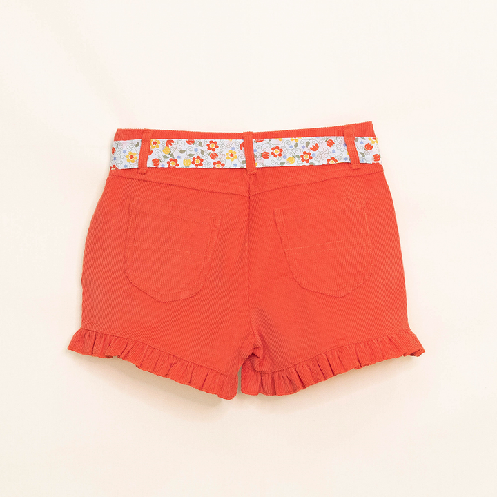 Short Anaranjado de Corduroy con Cinturón Estampado para Niña