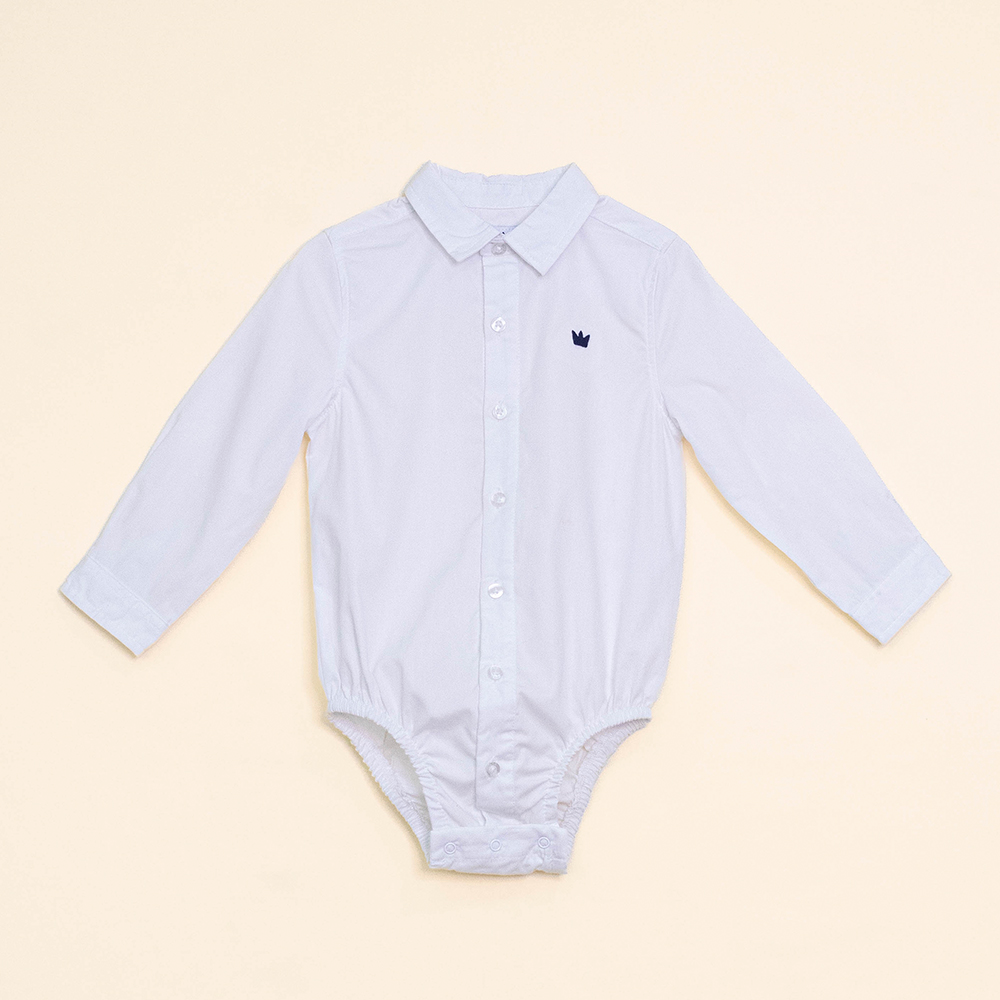 Body de Camisa Blanca Manga Larga para Bebé Niño