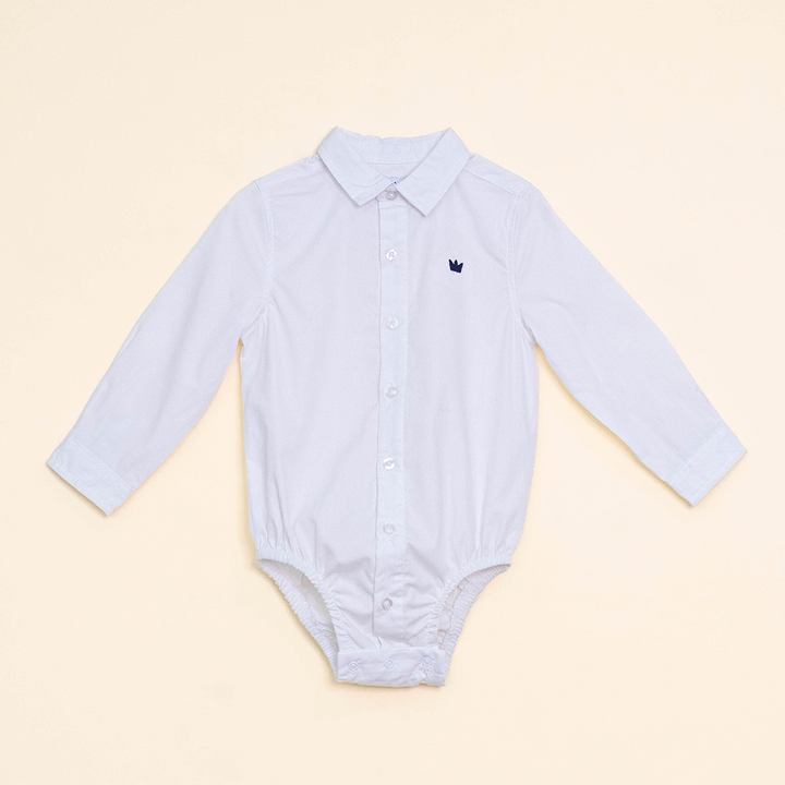 Body de Camisa Blanca Manga Larga para Bebé Niño