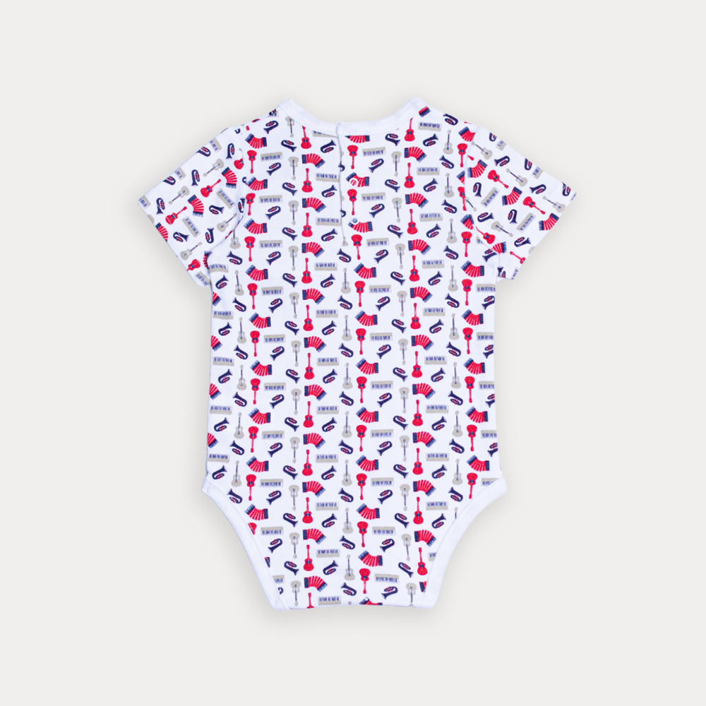 Body De Algodón Blanco Con Estampado De Instrumentos Musicales Para Bebe Niño