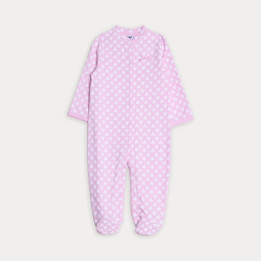 Pijama De Algodón Rosado Con Estampado De Corazones Blancos Para Bebe Niña