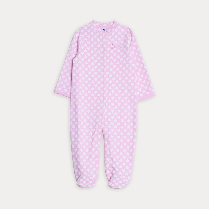 Pijama De Algodón Rosado Con Estampado De Corazones Blancos Para Bebe Niña