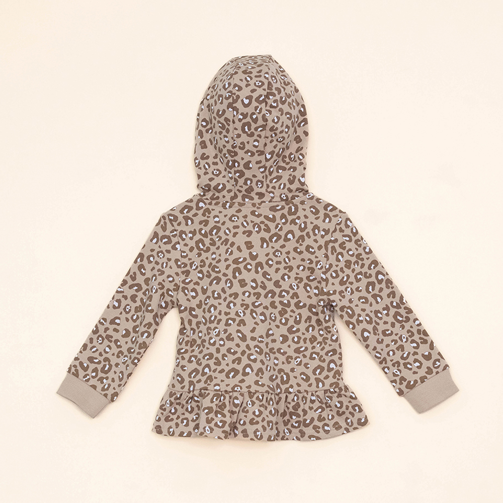 Suéter de Algodón con Estampado de Animal Print, con Cierre y Capucha para Bebé Niña