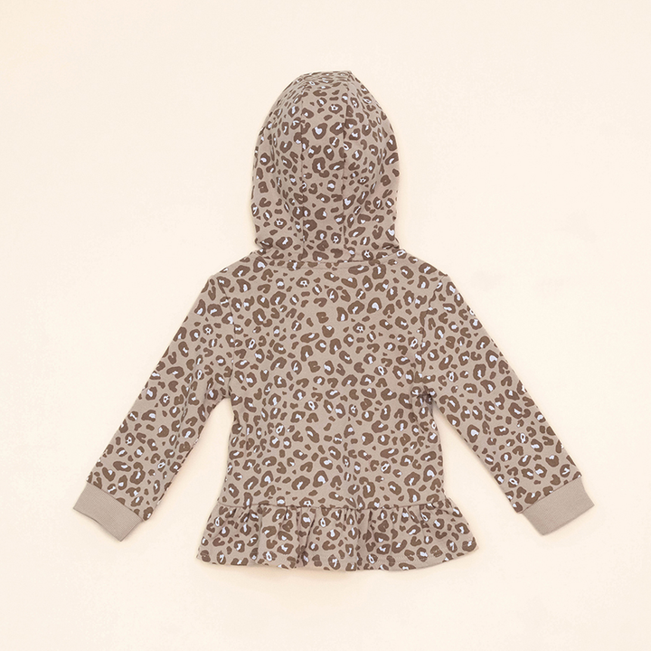 Suéter de Algodón con Estampado de Animal Print, con Cierre y Capucha para Bebé Niña