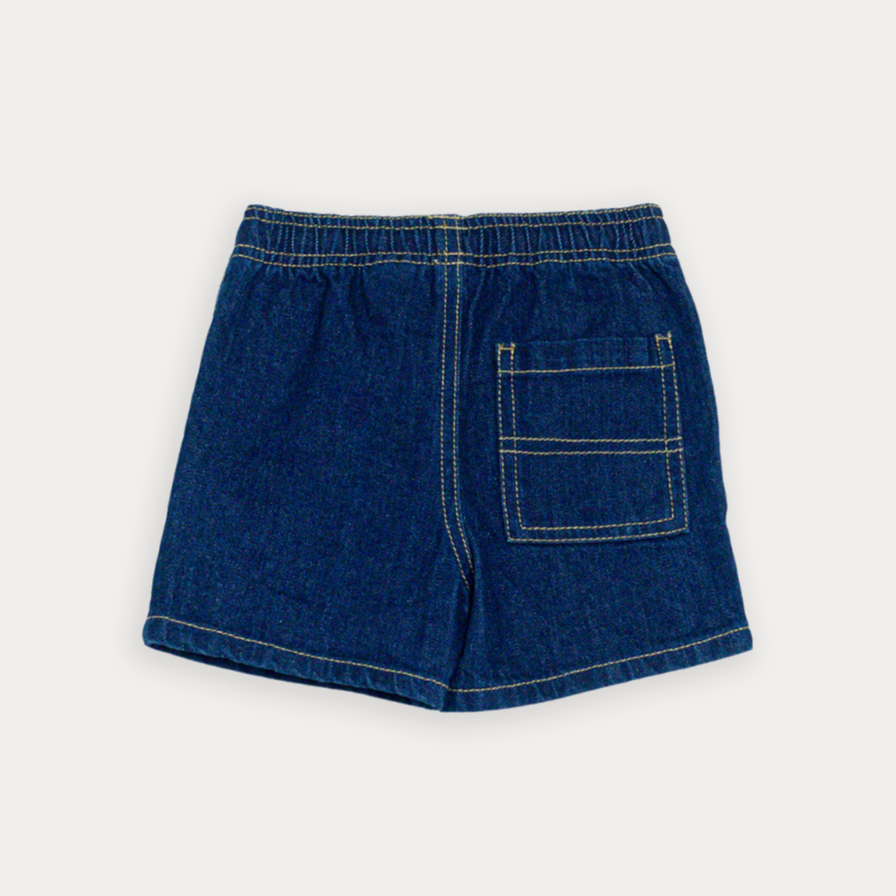 Short De Jean Azul Oscuro Con Elástico En La Cintura Para Bebe Niño