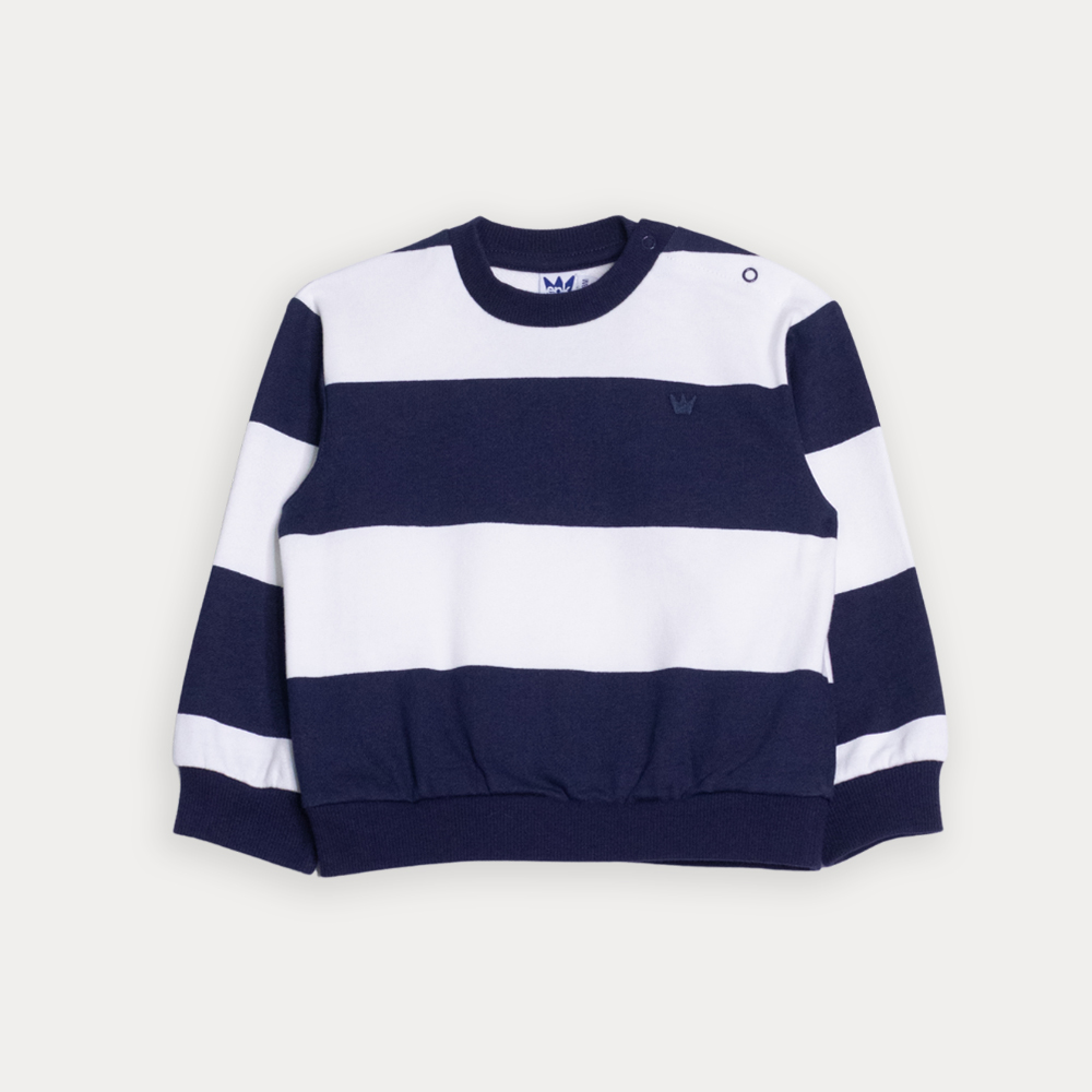 Suéter De Algodón Con Estampado De Rayas Azul Marino Y Crema Para Bebe Niño