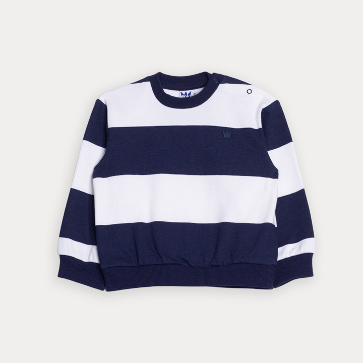 Suéter De Algodón Con Estampado De Rayas Azul Marino Y Crema Para Bebe Niño