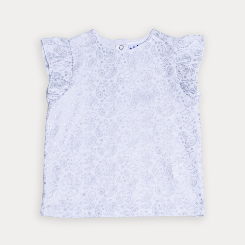 Franela De Algodón Blanca Con Estampado De Bacterias Plateado Metálico Para Bebe Niña