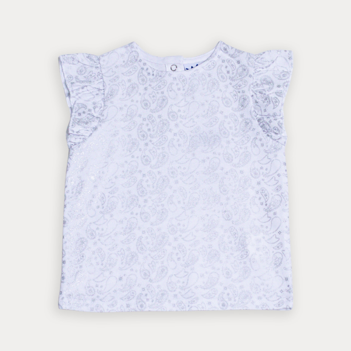Franela De Algodón Blanca Con Estampado De Bacterias Plateado Metálico Para Bebe Niña
