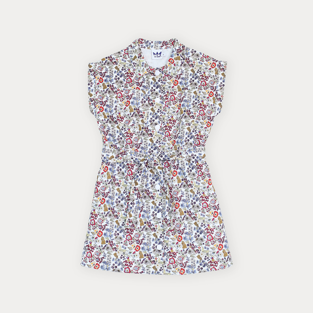 Vestido De Tela Ligera Con Estampado De Flores Multicolor Para Niña