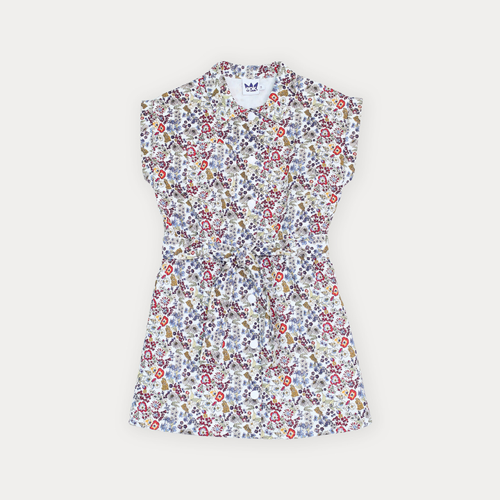Vestido De Tela Ligera Con Estampado De Flores Multicolor Para Niña