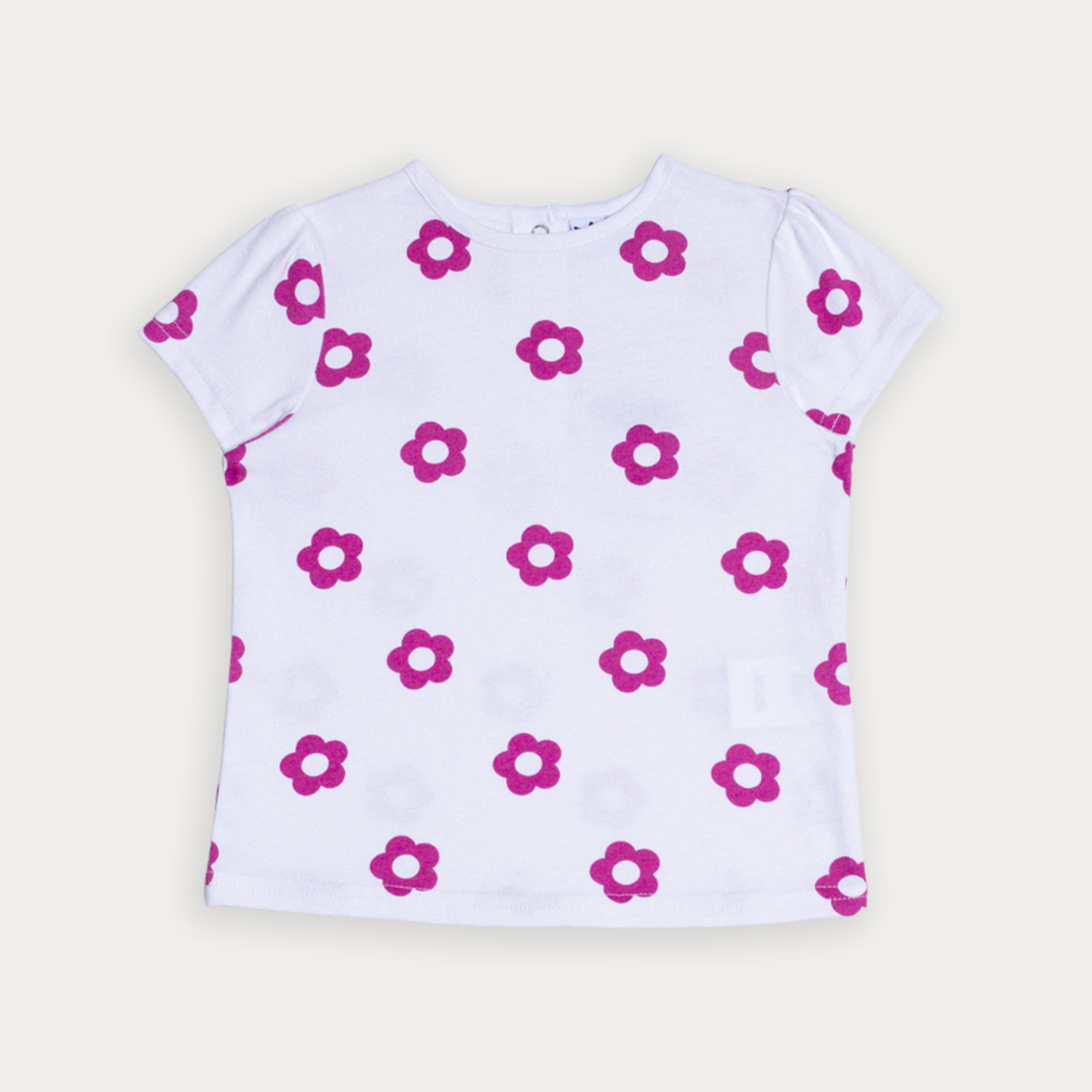 Franela De Algodón Blanco Con Estampado De Flores Fucsia Para Bebe Niña