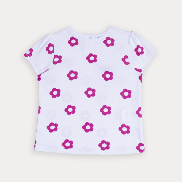Franela De Algodón Blanco Con Estampado De Flores Fucsia Para Bebe Niña