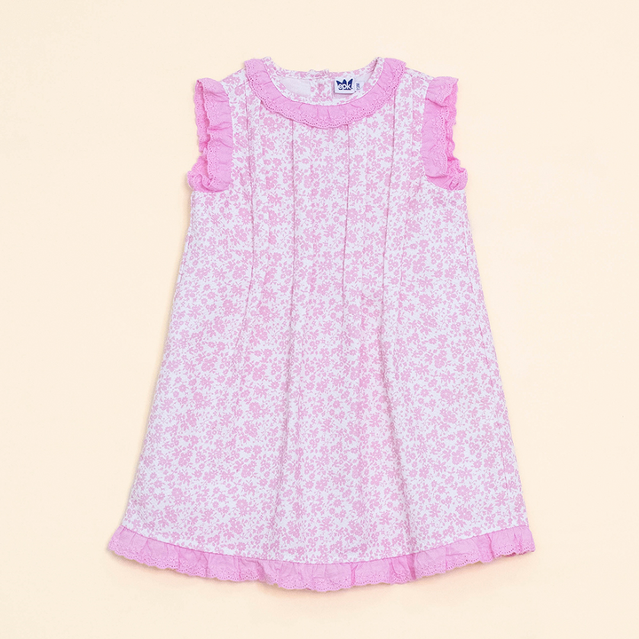 Vestido de Piqué Blanco Sin Mangas con Estampado de Flores Rosadas para Bebé Niña