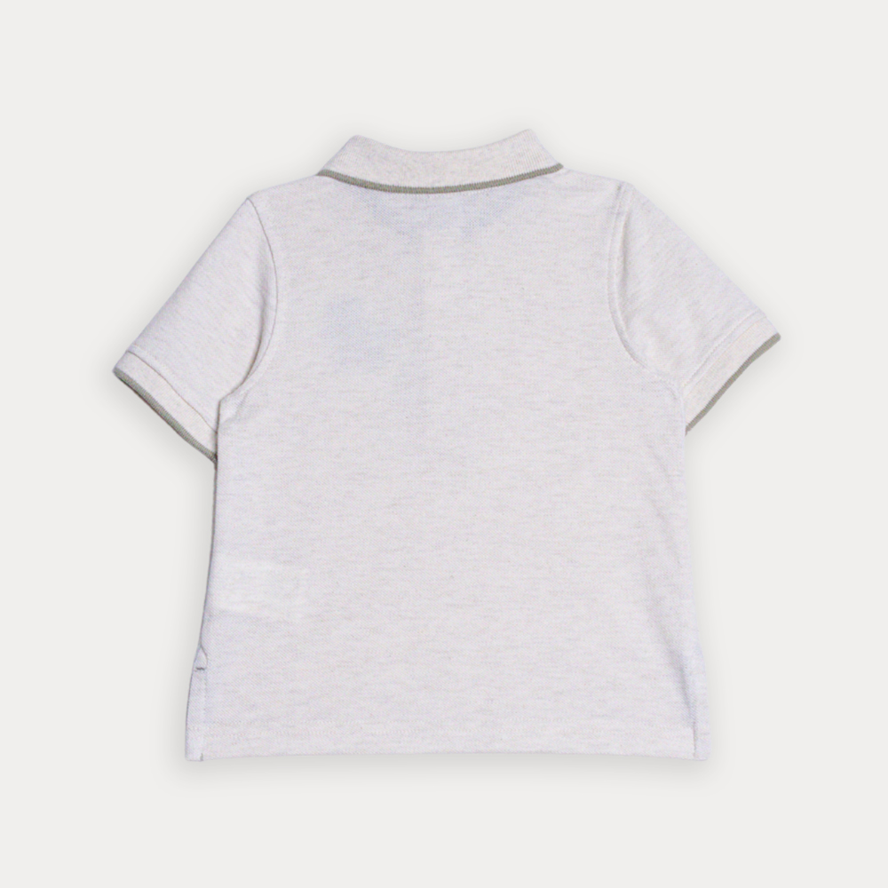 Chemise De Piqué Crema Con Bordado De Dinosaurio Para Bebe Niño