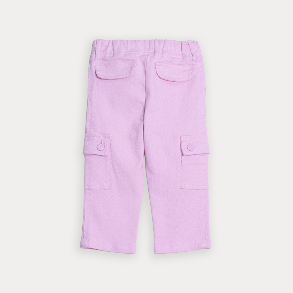 Pantalón Cargo De Twill Rosado Con Elástico En La Cintura Para Bebe Niña