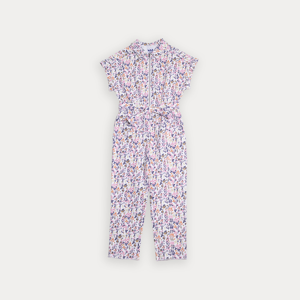 Jumpsuit De Twill Con Estampado Floral Multicolor Para Niña